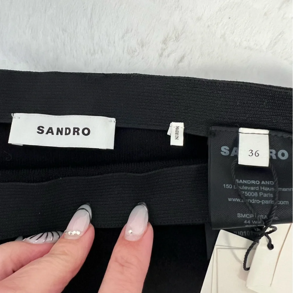 NWT Sandro Naama Black Velvet Multicolored Rhinestone Mini Skirt-waist seam rip